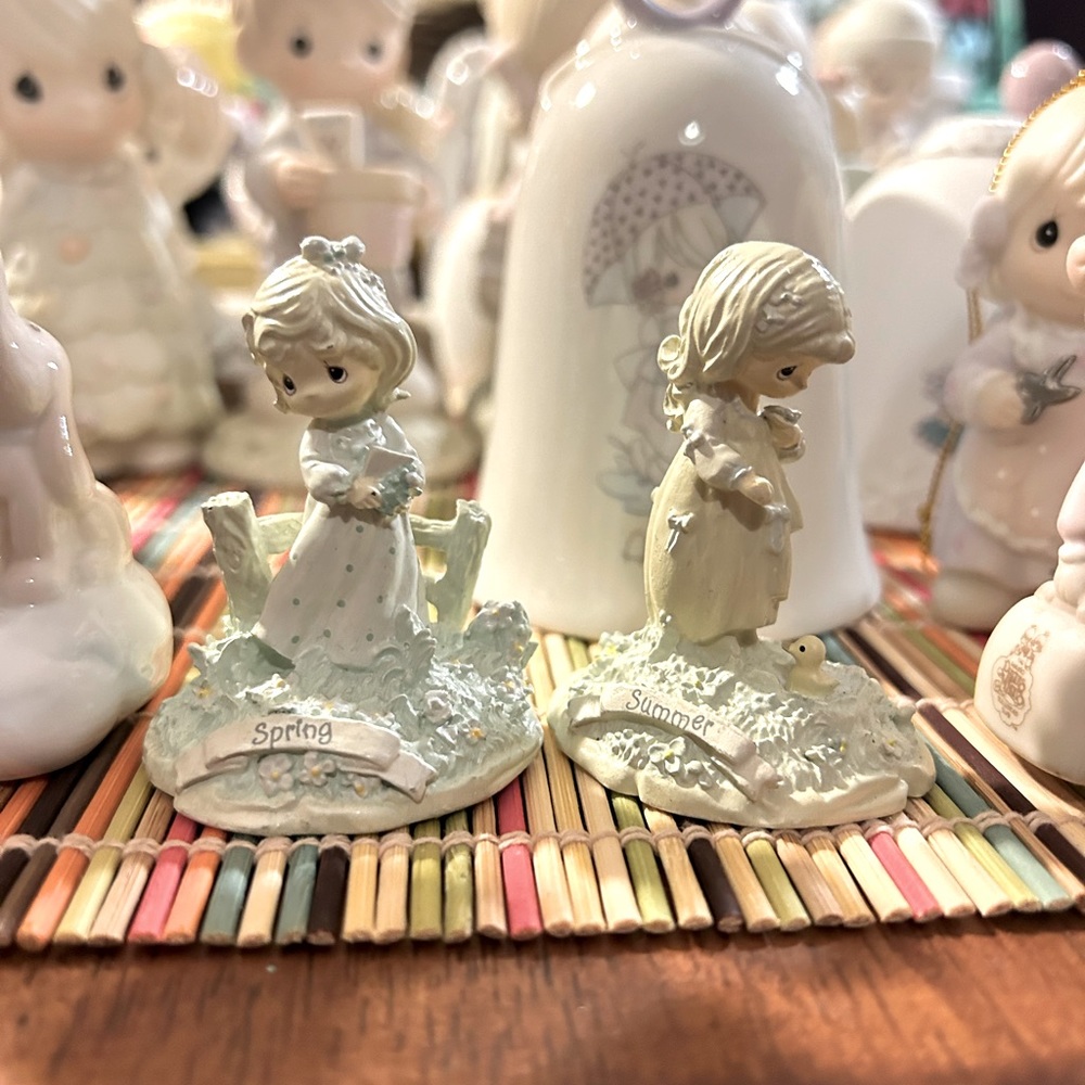 Precious moments spring and summer figurines set  vintage ceramics discontinued